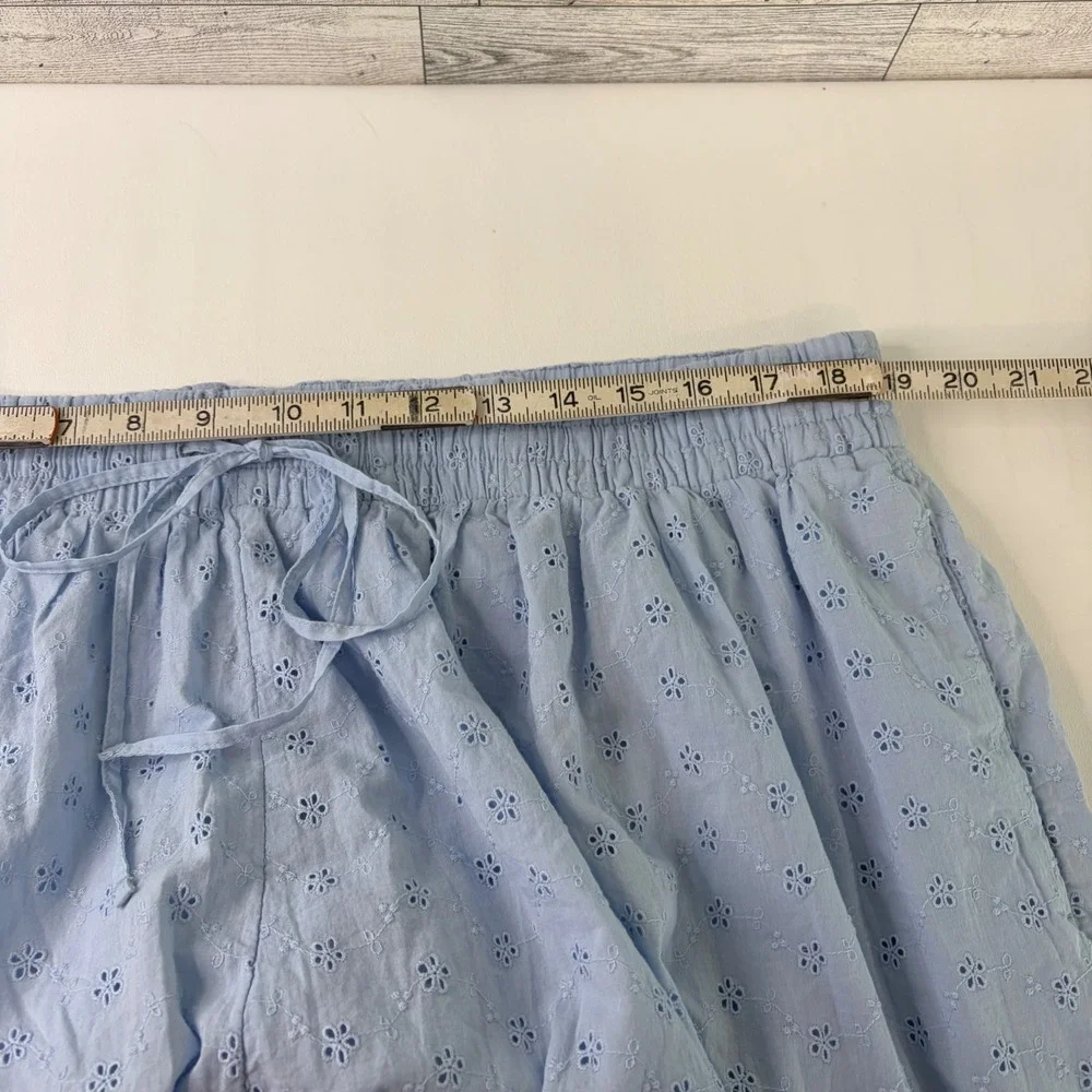 Scoop Eyelet Pants Women XXL 20 Light Blue Cotton Balloon Drawstring Boho